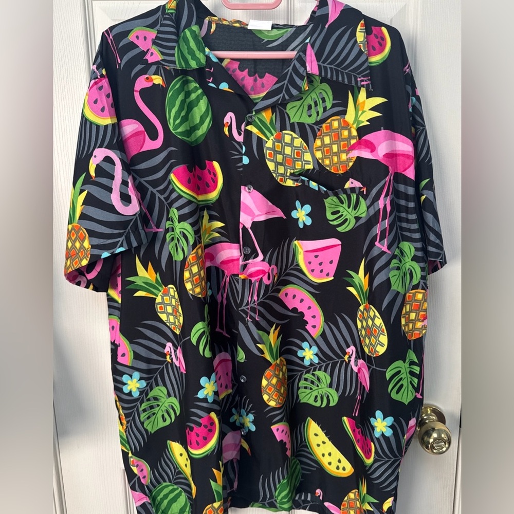 King Kameha men’s tropical print shirt colorful XXL flamingos pineapples 2XL